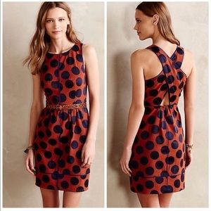 Anthropologie Maeve Blue & Orange Polka Dot Dress